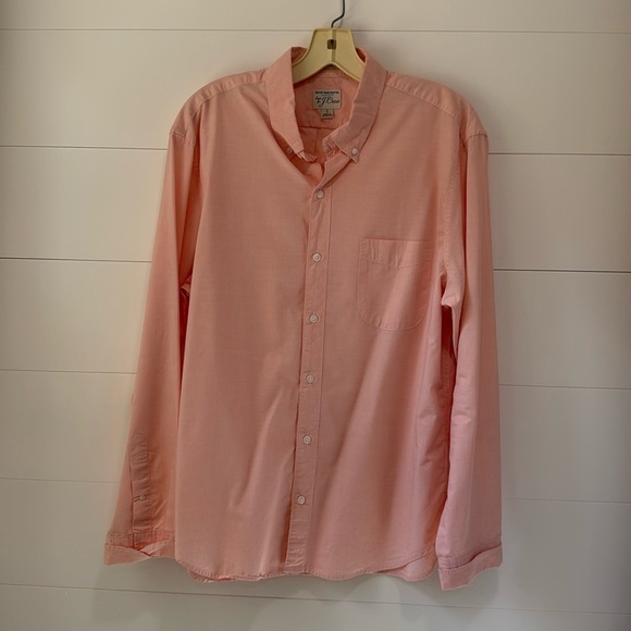 J. Crew Secret Wash Warm Pink Cotton Poplin Button Down Dress Shirt Size Large - Picture 2 of 10